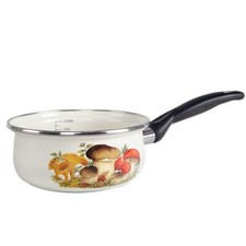1.5-qt MUSHROOM Enamel Saucepan Enameled Cooking Pot Long Handle