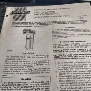 Operating Instructions & Parts Manual SPEEDAIRE 5hp 2stage Air Compressor