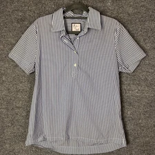 The Shirt Rochelle Behrens Striped Short Sleeve Collared Shirt Top Womens M