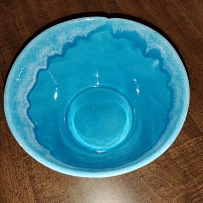 Mid Century Art Jenkins Ceramics Bright Blue Drip Glaze Console Bowl California