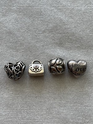 Lot Of 4 Pandora ALE 925 Sterling Silver Charms Handbag Mom Heart Ect