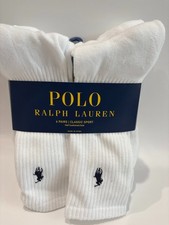 Polo Ralph Lauren Mens White Crew Sport Socks 6 Pair Half Cushioned 10-13 New