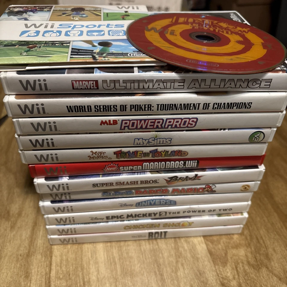 Nintendo Wii Game Lot (14 Games) Wii Sports Super Mario Smash Bros Marvel More - Image 2 of 4
