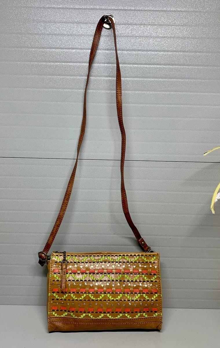 convertible backpack crossbody purse mini aztec The Sak Perforated Aztec Convertible Leather Small Brown Crossbody Bag