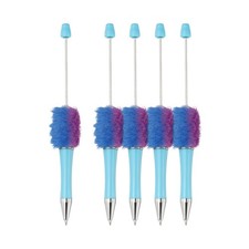 Fluffy Beadable Pens, Plastic Bead Pen for DIY Beads - 5 Pcs Blue Gradient
