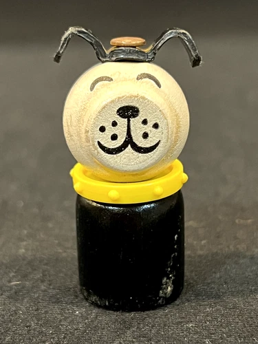 Vintage Original Fisher Price Little People Black & White Dog Wooden Base & Head