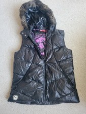 Women's PUMA Black Puffer Vest with Faux Fur Hoodie L