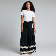Vince Camuto Wide Leg Pants 10 NWT Black Wrap Front Spring Safari Striped Hem