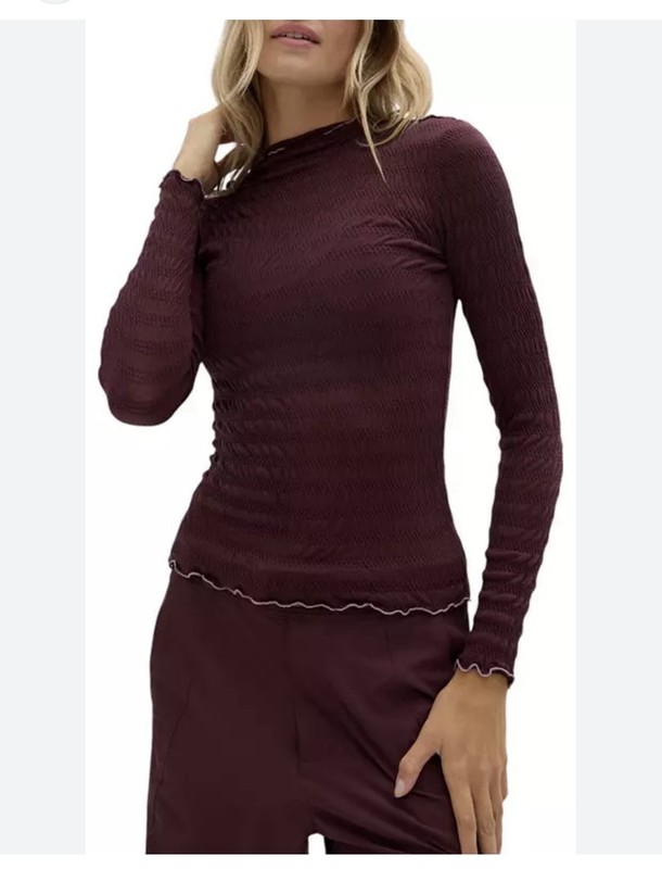 Halfdays Purple Mock Neck Ruffle Knit Long Sleeve Top XS Slim Fit Stretch