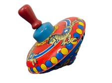 Antique Ohio Art Small Tin Toy Top With Zebra A3-38
