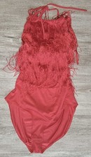 Bear Dance Red Fringe Halter Dance Leotard Costume Size Small