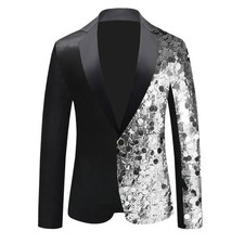 Men Sequined Suit Jacket Dance Dress Coat Blazer Glitter Host Costume Party Club
