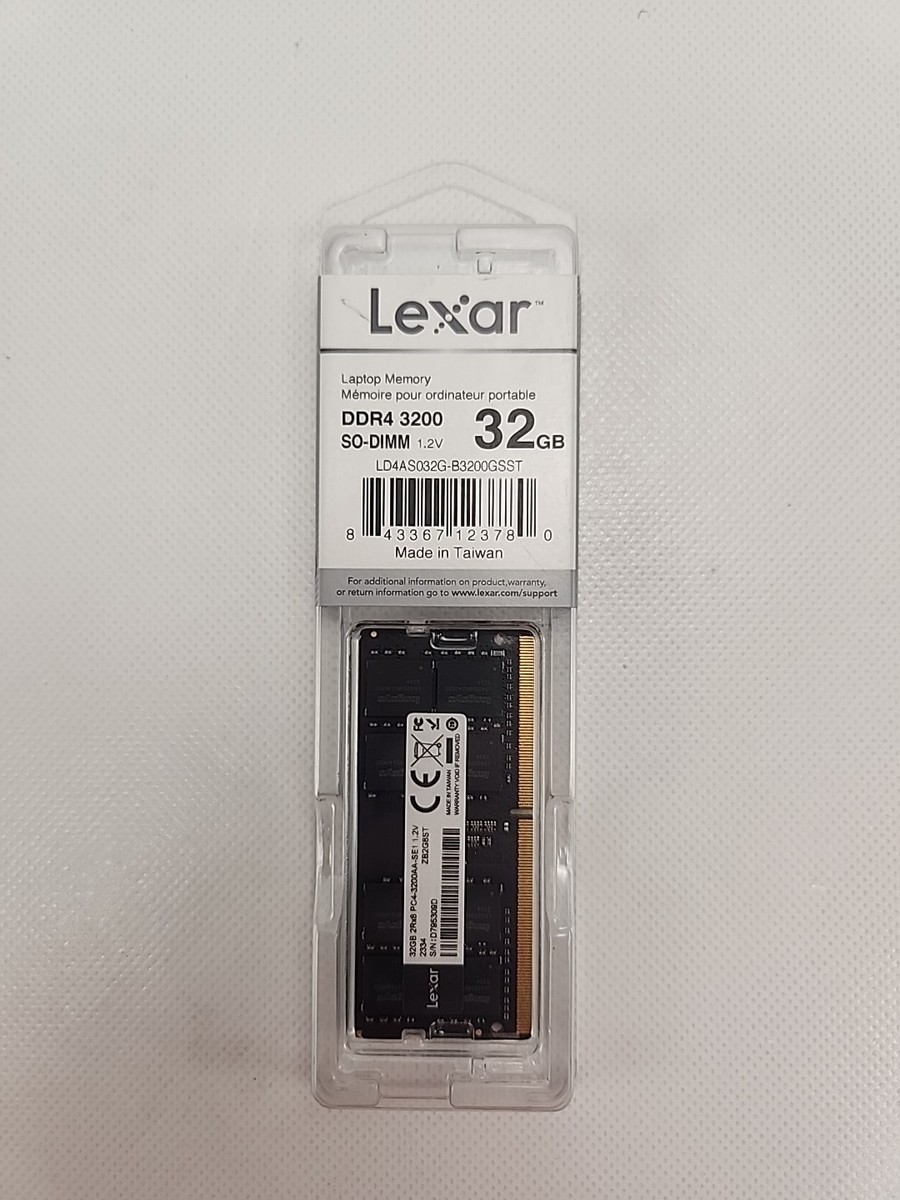 Lexar 32GB DDR4 SODIMM 3200MT/s CL22 260-Pin Laptop RAM (LD4AS032G