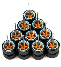 5x Sets Advan V2 11/11mm Replacement Wheels Rubber Tires for 1/64 Scale Car GULF