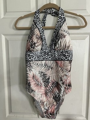 Venus One Piece Halter Style Bathing Suit Size 10 New Leaf Exotic Print