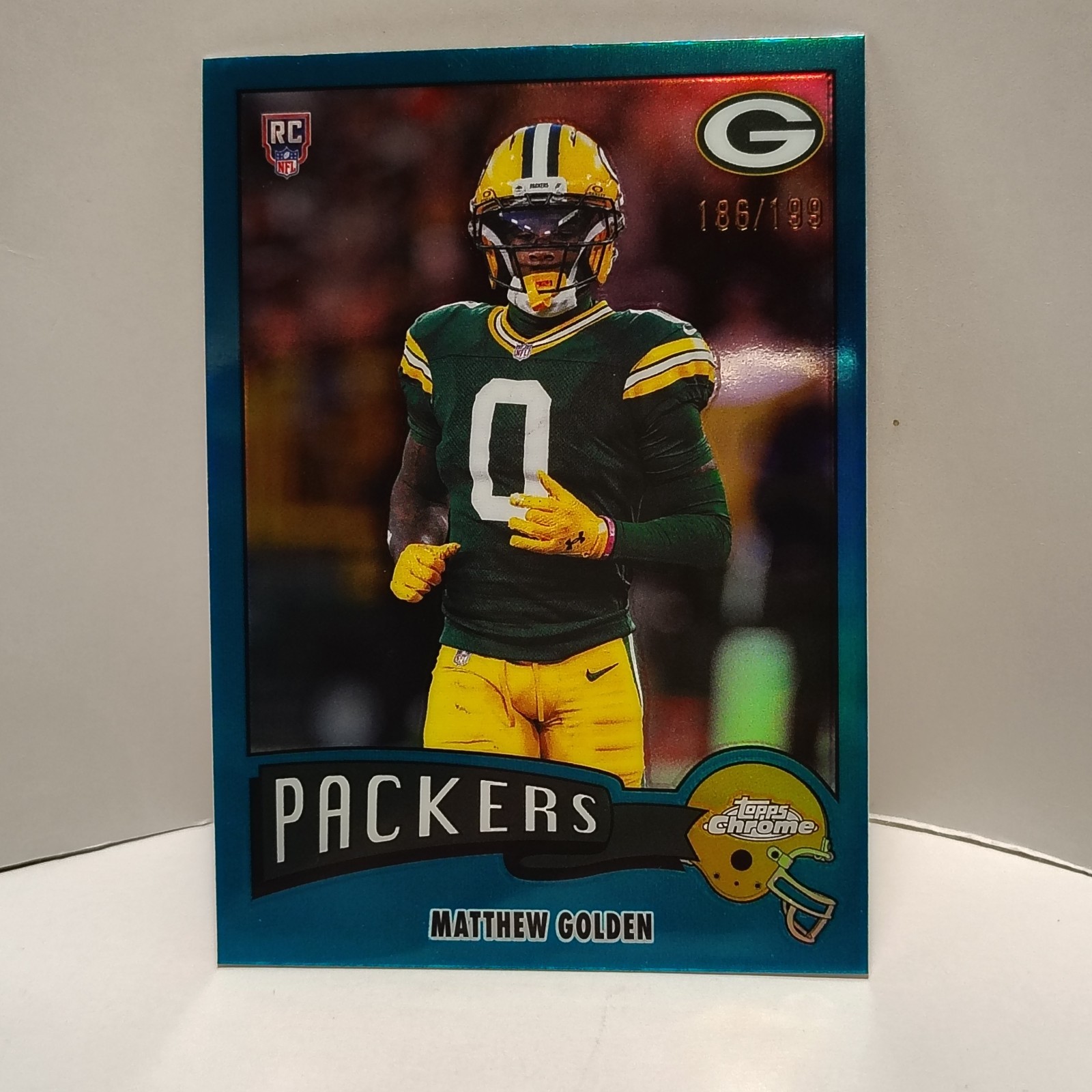 2025 Topps Chrome Football Matthew Golden /199 Aqua Refractor RC 1975-13 Packers