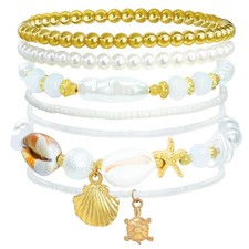 Beach Bracelets for Women Bohemian Stackable Heishi Surfer Bracelet Set Elast...