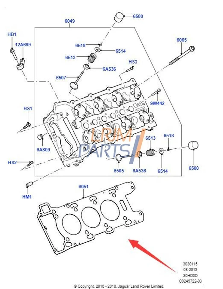 Land Rover LR4 Sport Jaguar 3.0 CYLINDER HEAD 5 Layer GASKET LR105300 LR105301 - Image 2 of 2