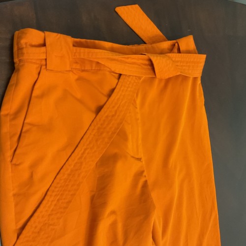 Women Size 10 Orange Pleated Streetwear Pants Paper bag Waist Barrel Leg Belted - Picture 20 of 21