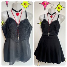 Vintage  Black Lace Pinup Goth Coquette Fairy Grunge Camisole Cami Top  36