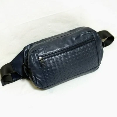 Sac bandoulière BOTTEGA VENETA bleu foncé Intrecciato pochette taille authent... - Photo 1/4