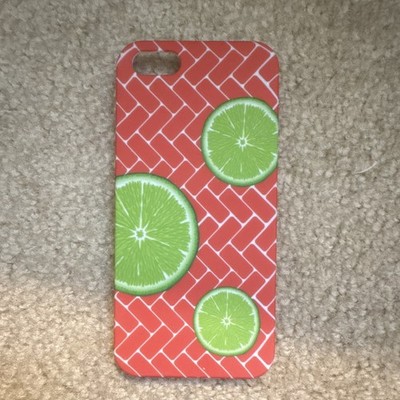 Charming Charlie iPhone 5c Hard Case Red Brick Pattern Green Lime Fruit Cover
