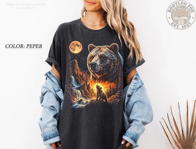 Howling Grizzly Bear Moon Forest Comfort Tee
