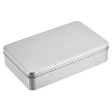 Metal Tin Box 7.09"x4.33"x1.57" Rectangular Tinplate Storage Containers Silver