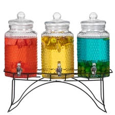 3-Piece Glass Drink Dispenser Set with Metal Stand & Stainless Steel Spigot