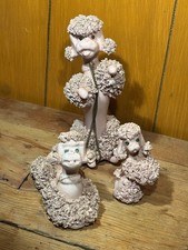 Grande figurine vintage années 50 caniche spaghetti rose en porcelaine deux chiots Kreiss ?