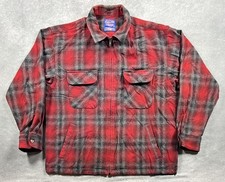 Vintage Pendleton Red Plaid Zip-up Jacket Size XL 100% Virgin Wool Made in USA