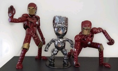 MARVEL IRON MAN, GROOT Handarbeit Metall Skulpturen Figuren 3er Set, seltener Fund 