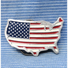 Patriot America Flag Belt Buckle July 4th Patriotic Political USA Vtg 80s.CPA970