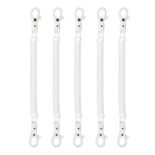 Retractable Coil Keychain W Double Plastic Lobster Clasp, 7.9", White 5 Pcs