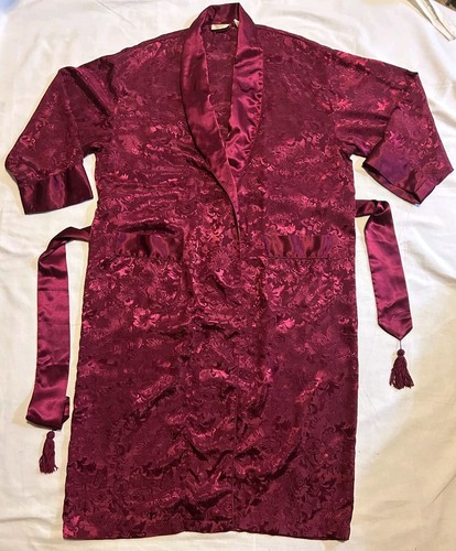 Bata De Colección Años 90 Victorias Secret Etiqueta Dorada Satén Granate M/L Floral Jacquard - Imagen 10 de 16