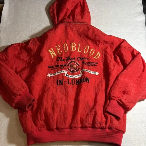 Vintage Neo Blood Jacket Mens Large Red Hooded Windbreaker Embroidered Korea - product listing photo
