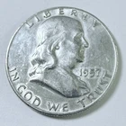1957 D Ben Franklin SilverHalf Dollar 90% Silver Circulated Coin Free Ship #8882