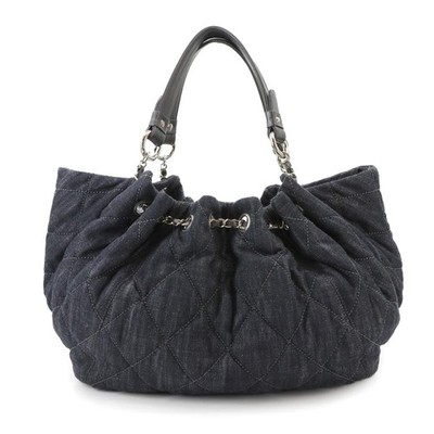 CHANEL Coco Cabas GM Tote Bag Denim Navy Black A46887 Purse