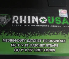 Rhino USA Ratchet Straps Tie Downs - 1 Inch x 15 Feet - 8 PIECE