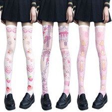 Women Cartoon Thigh High Stockings Anime Pig for Cat Bear Print Long Sock