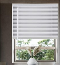 39" White Cordless Light Filtering Window Blinds, Horizontal Vinyl Mini