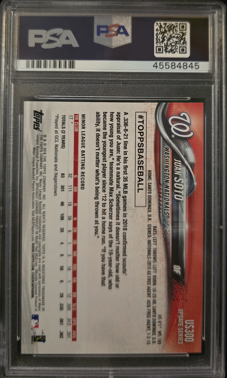2018 Topps Update Series - Juan Soto #US300 Vertical, Blue Jersey (RC) view 2