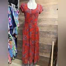 Chaps Vibrant Red and Blue Floral Maxi Dress