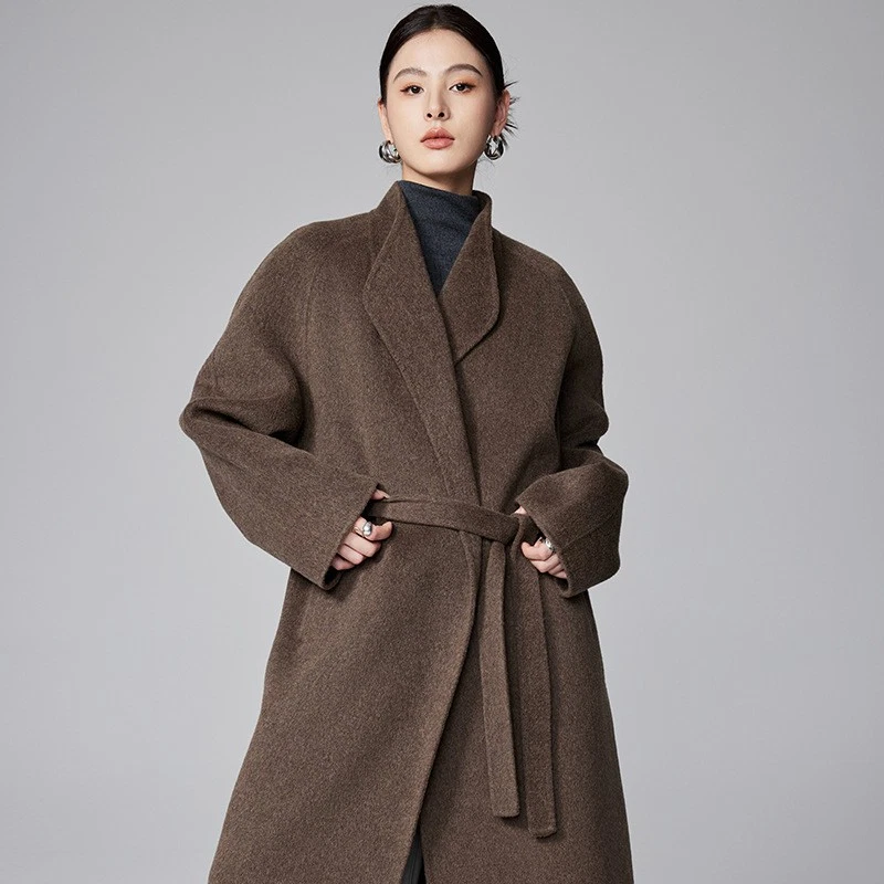 THE ROW Womens Double-sided Cashmere Coat Autumn Winter Lace-up Wool Coat - Image 2 of 4