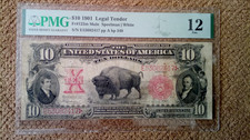 1901 $10 TEN DOLLAR LARGE-SIZE RED SEAL BANKNOTE, CRISP, VERY NICE, F, PMG 12