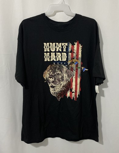 Men’s Size 2XL “HUNT HARD” Shirt Pullover Flag Ducks Dog NWT - Picture 2 of 5