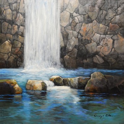 original acrylic painting on canvas of a stone waterfall