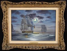 ARNOLD BEARDSLEY (b. 1925) SHIPS IN A MOONLIT SEASCAPE ENGLISH MARINE PAINTING