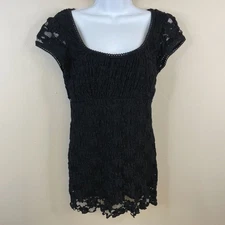 Vintage Y2K Whimsigoth Empire Waist Crochet Lace Top Size L Mid Length Elena