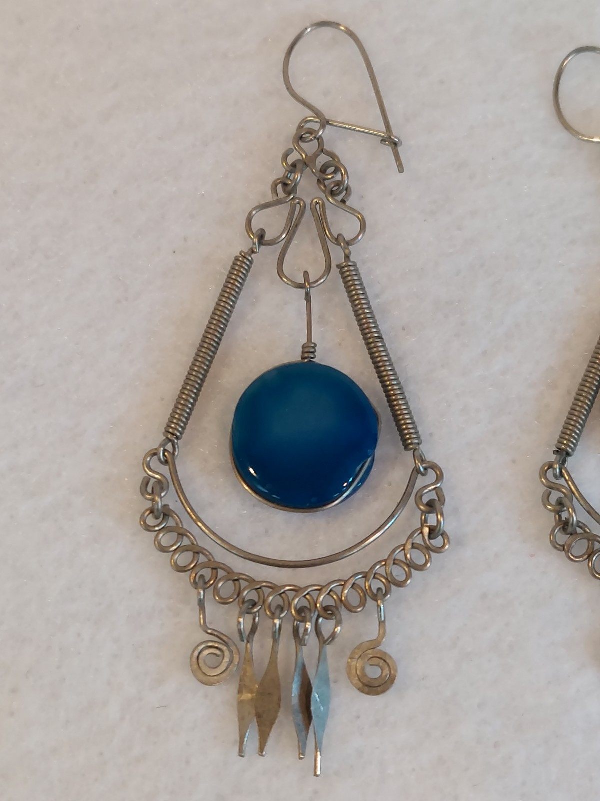 Silver Wire Work Dangle Earrings Dyed Agate Boho … - image 3